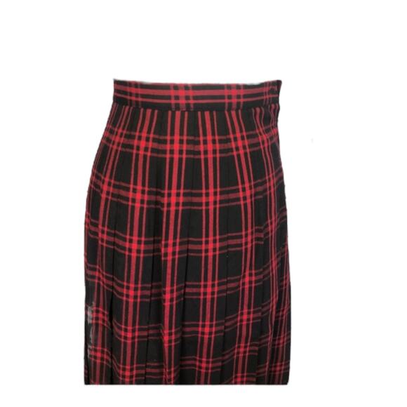 Vintage David Brooks wool plaid red & black skirt side button closing size small - Picture 3 of 11